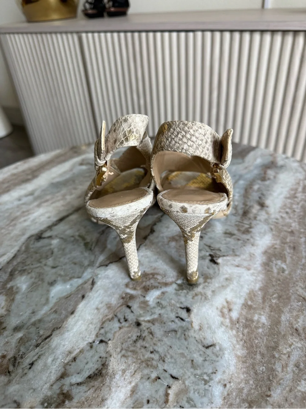 Michael Kors Becky Metallic Snakeskin Slingback Heels Gold Sandals 7.5